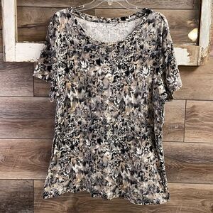 Gloria Vanderbilt Plus Size Scoop Neck Tshirt Style Top, Size 1X, Black Gray